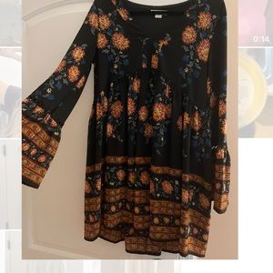 Long sleeve boho babydoll dress